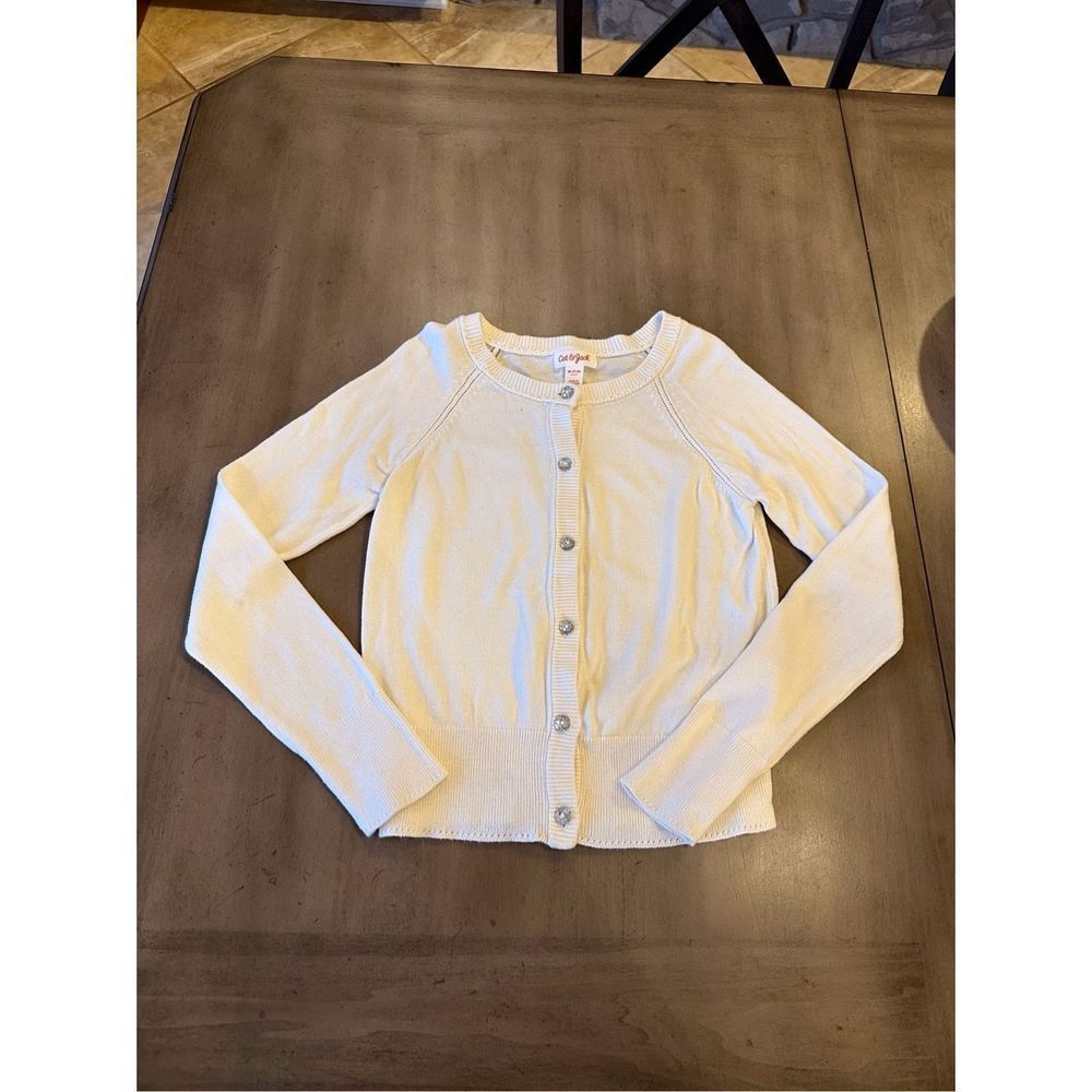 Cat & Jack Cream Jeweled Button Up Cardigan Sweater